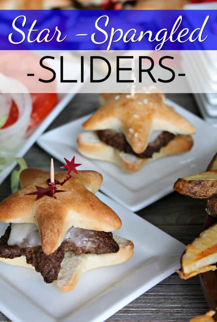 star shaped sliders on plates; text overlay reads Star Spangled Sliders