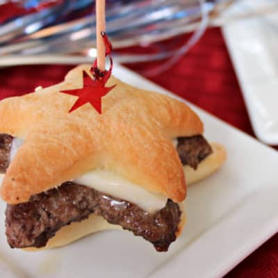 closeup of star shaped burger on red tablecloth