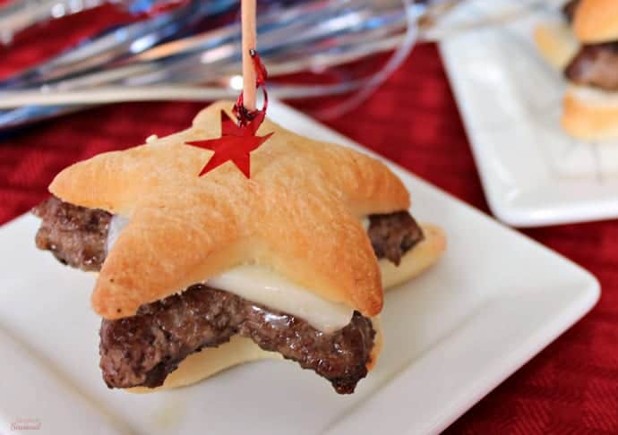 closeup of star shaped burger on red tablecloth
