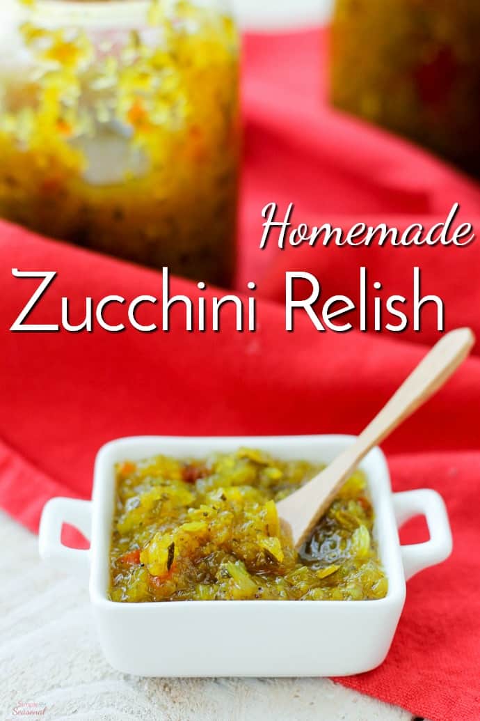 Packed full of flavor, this homemade zucchini relish is a great way to use up all the fresh zucchini hanging around the kitchen!