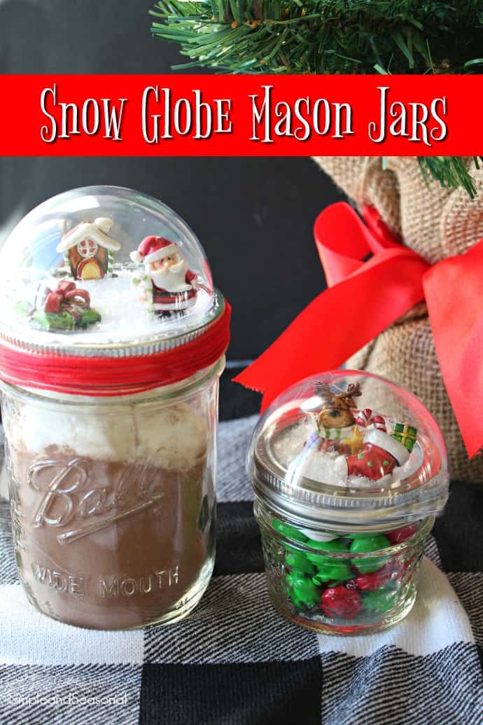 Create a quick and easy gift with these Snow Globe Mason Jars! You can fill them with any festive treat and scratch another name off your list. :)  via @nmburk