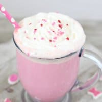 Celebrate Valentine's Day (or any cold winter day) with this creamy and delicious Pink Hot Chocolate. It takes strawberry milk up a notch!