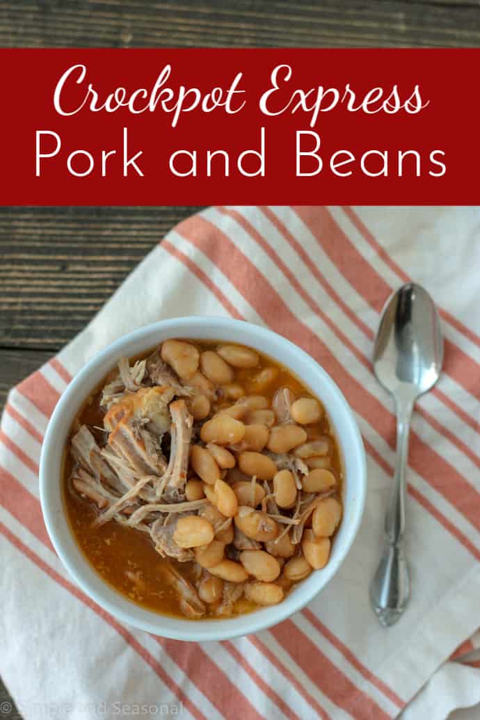 Crockpot Express Pork Roast and Beans is a classic comfort food that's also budget-friendly! #CrockpotExpress #pressurecookerrecipes #CPE via @nmburk