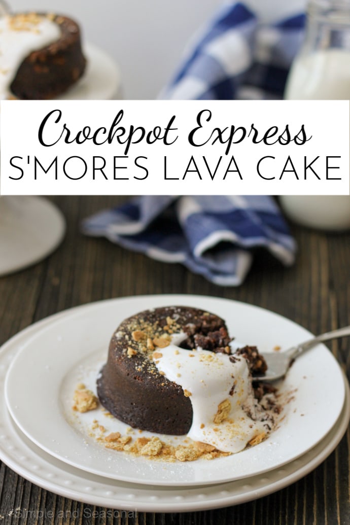 With a creamy, molten chocolate core, Crockpot Express S'mores Lava Cake is a decadent dessert that's surprisingly easy to make! via @nmburk