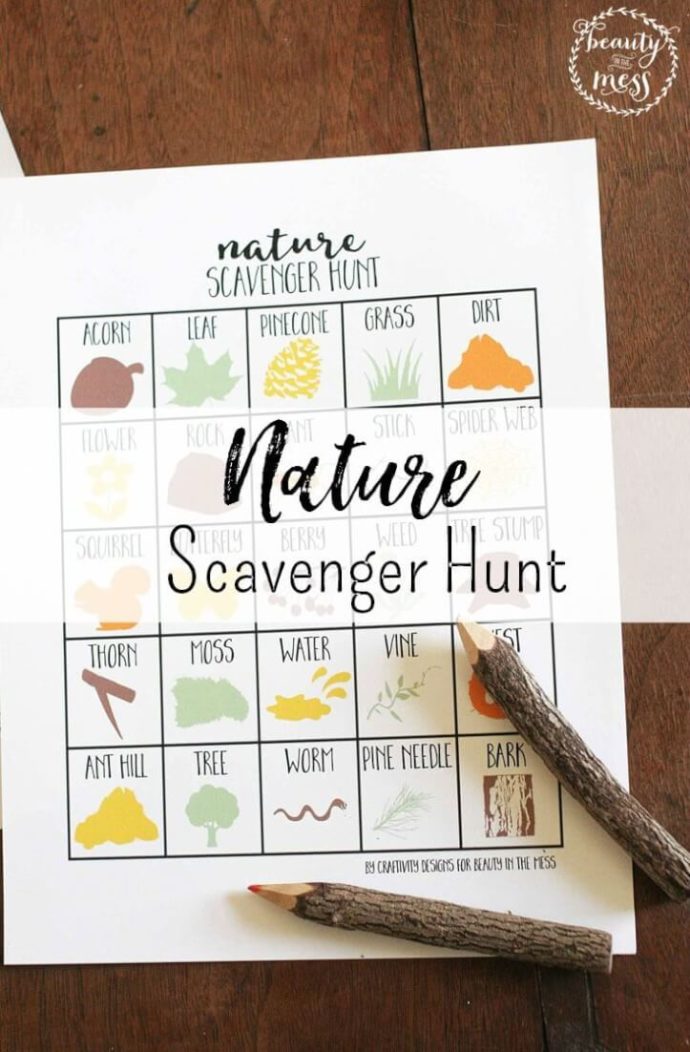 graphic showing a nature scavenger hunt