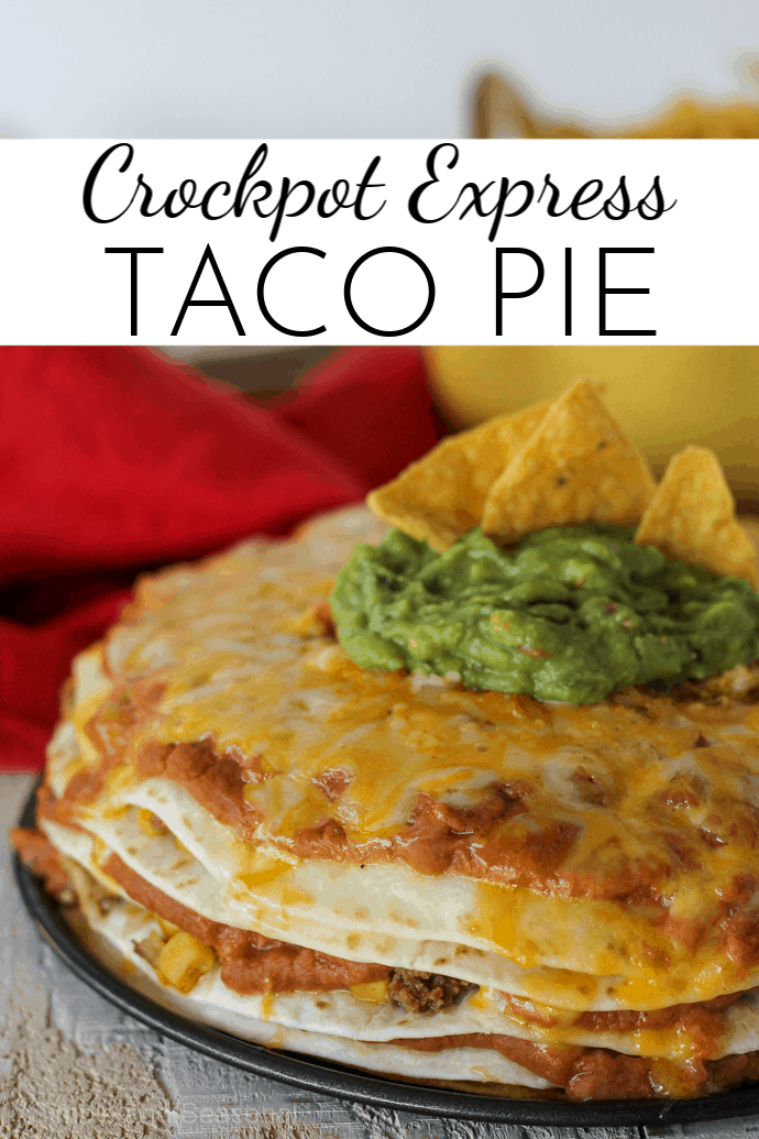 Stacked with layers of delicious taco meat, beans and cheese, Crockpot Express Taco Pie is an easy dinner your whole family will love!  via @nmburk