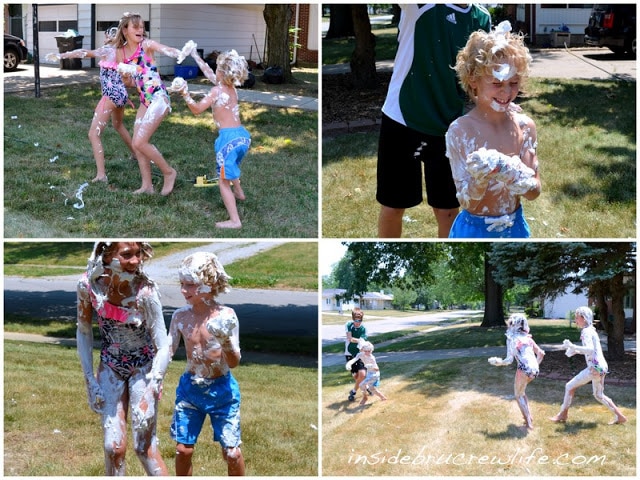 kids covered in shaving cream