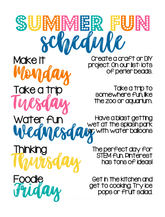 printable colorful schedule for summer activities