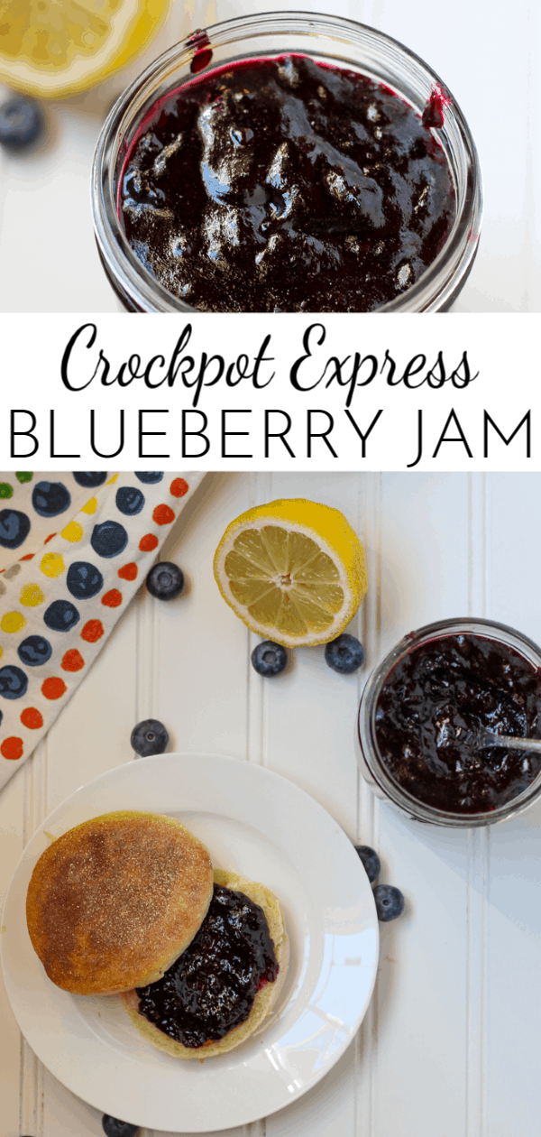 Made with sugar and fresh lemon juice, Crockpot Express Blueberry Jam is the perfect combination of sweet and tart flavors! via @nmburk