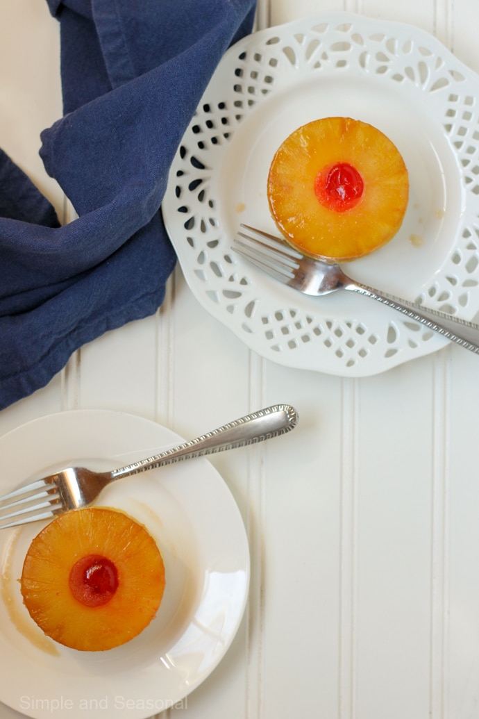 Mini Pineapple Upside Down Cakes in Ramekins - Dessert for Two