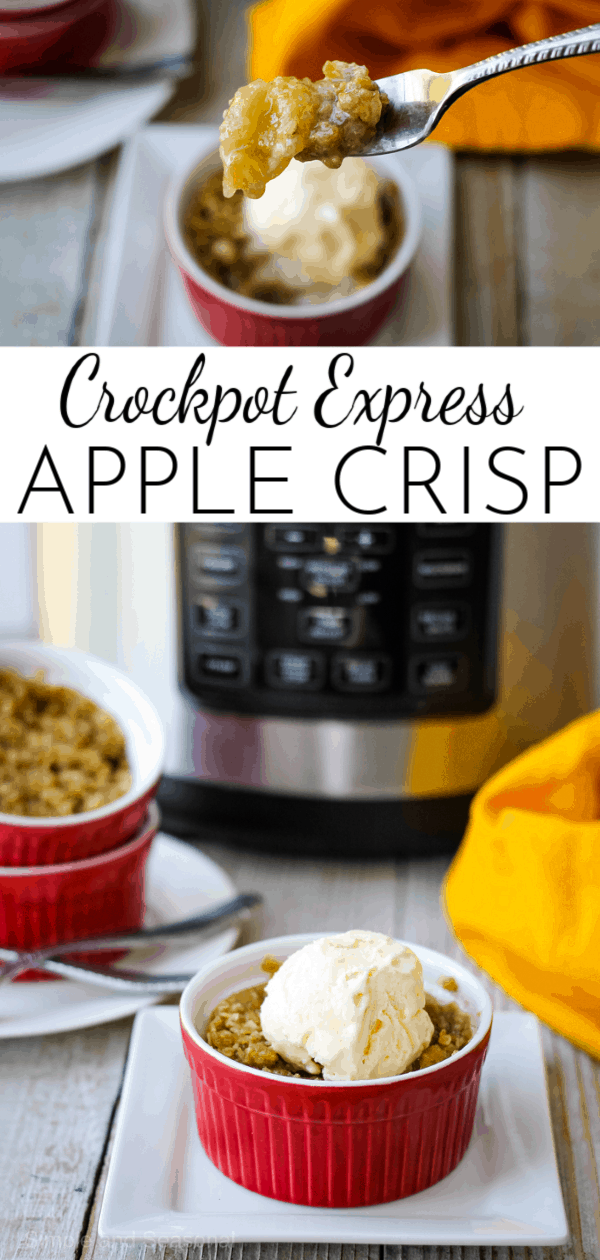 Skip the oven and make Crockpot Express Apple Crisp instead. The apples are perfectly cooked, creating a delicious sauce that's covered up with a buttery oat topping. via @nmburk