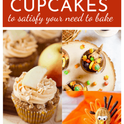 collage image of cupcakes with title that reads: 15 fall cupcakes to satisfy your need to bake