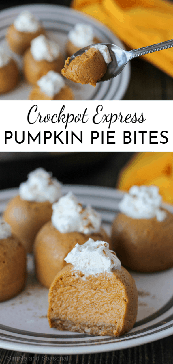 With a sweet crust and comforting warm spices, Crockpot Express Pumpkin Pie Bites takes just like the real thing, but are done in minutes! via @nmburk