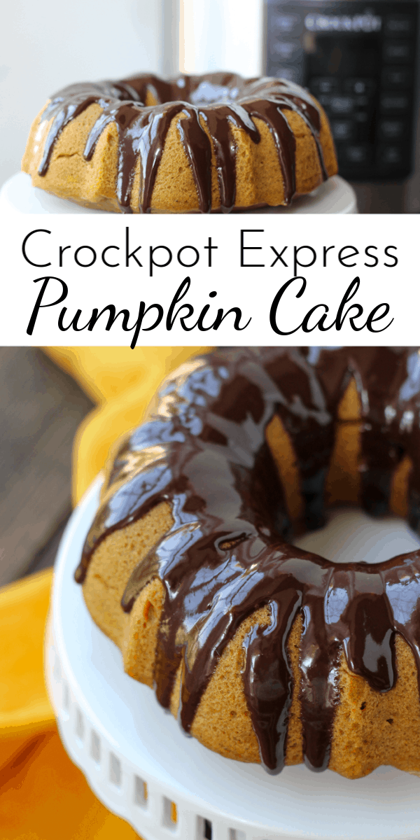Bursting with pumpkin flavor and covered in a rich, shiny chocolate ganache, Crockpot Express Pumpkin Cake is the perfect fall dessert! via @nmburk