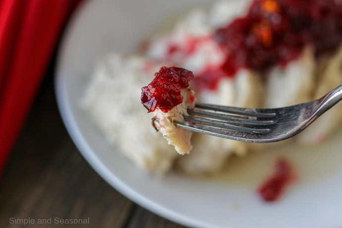 bite of turkey breast on a fork