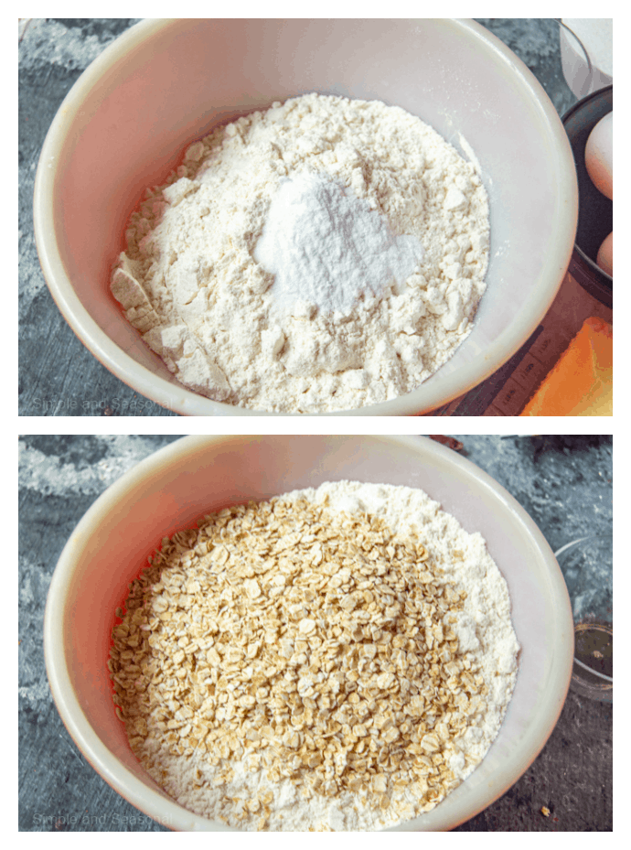 collage of dry ingredients for cookie dough