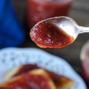spoonful of apple butter showing thickness of spread