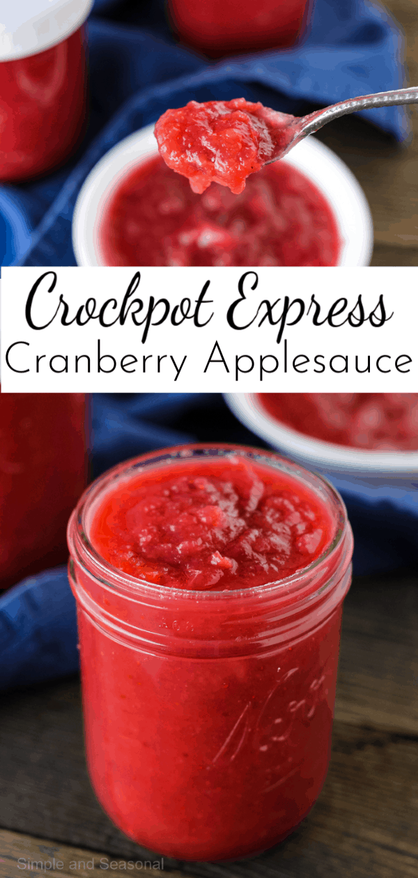 Tart and sweet, Crockpot Express Cranberry Applesauce is easy to make and a great alternative to traditional cranberry sauce. via @nmburk
