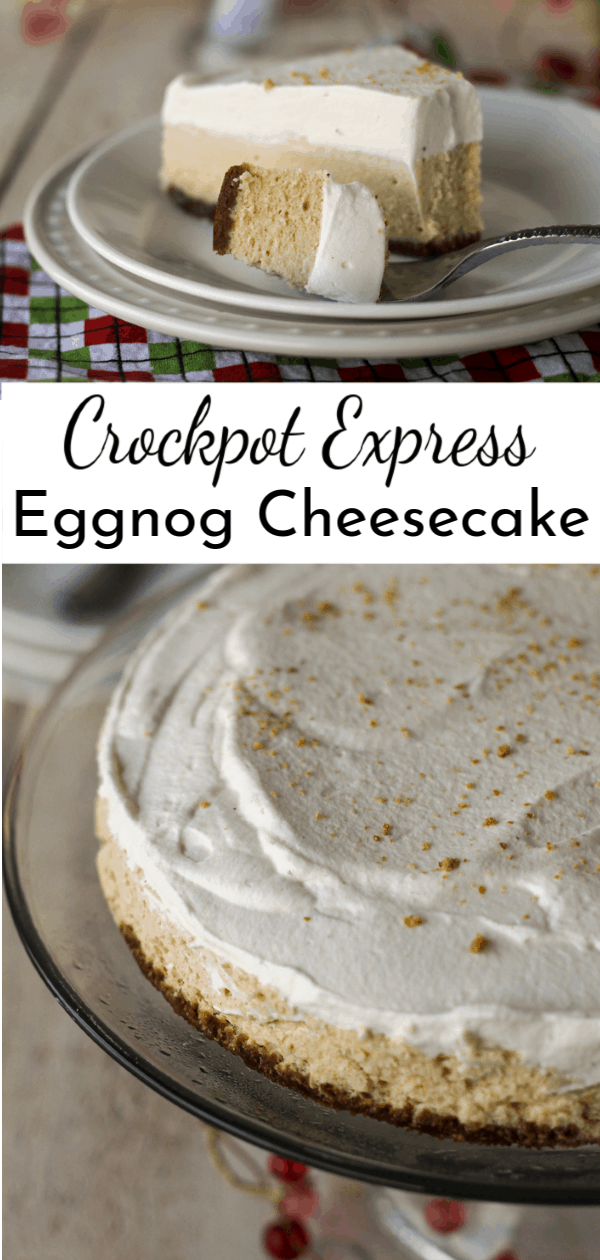 Packed with the warm and comforting flavors of ginger, nutmeg and cinnamon, Crockpot Express Eggnog Cheesecake is the perfect holiday dessert!  via @nmburk