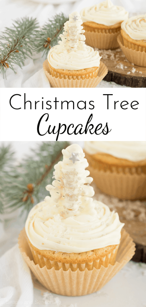 An easy topper makes these Christmas Tree Cupcakes perfect for bringing to school or work parties. #Christmas #Cupcakes via @nmburk