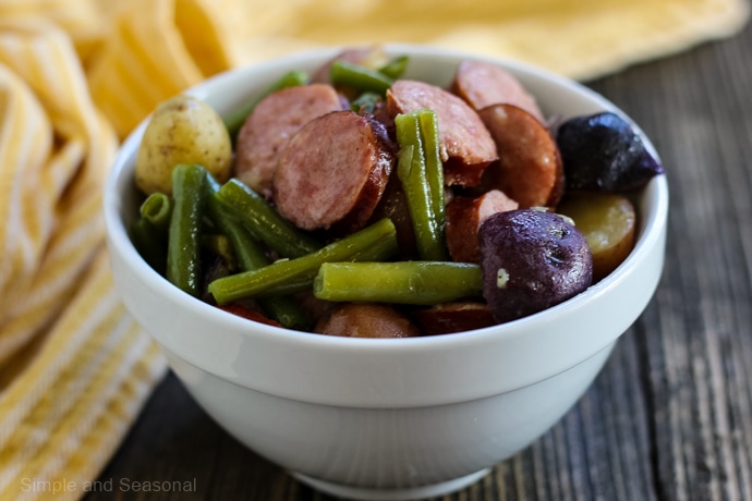 Crockpot Sausage, Potatoes & Green Beans - Fit Slow Cooker Queen