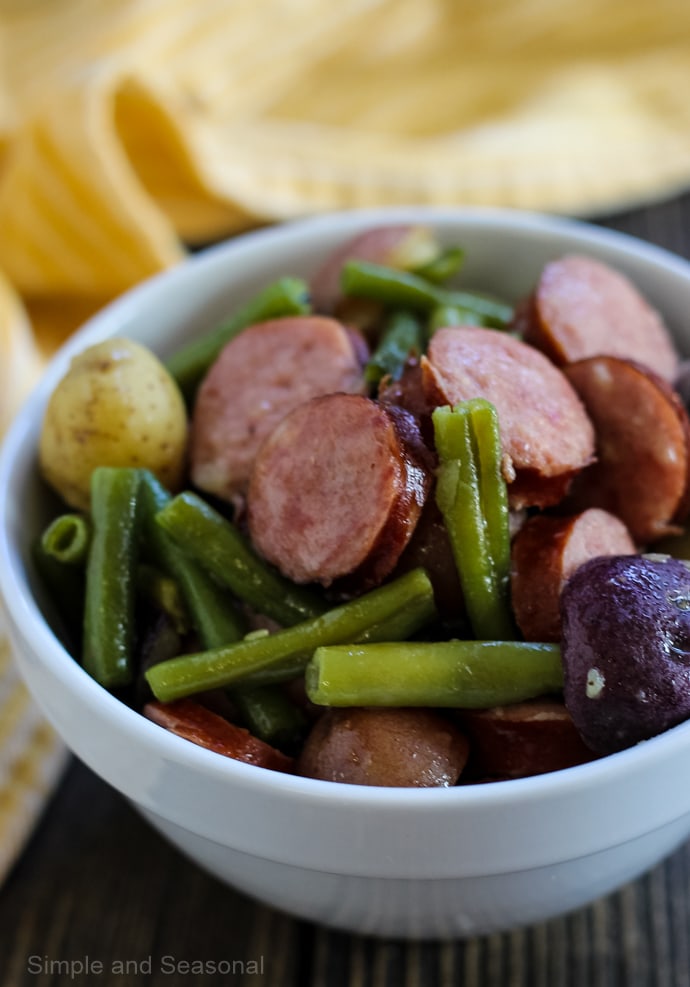 Crockpot Sausage, Potatoes & Green Beans - Fit Slow Cooker Queen