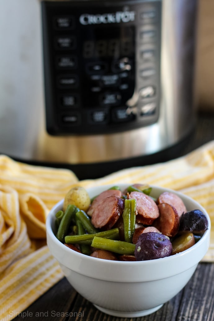 Crockpot Express Sausage Potatoes and Green Beans