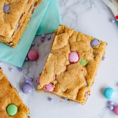 top down view of sliced Easter Cookie Bar