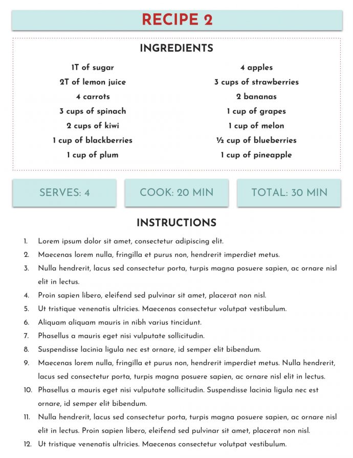 second recipe card option for family cookbook