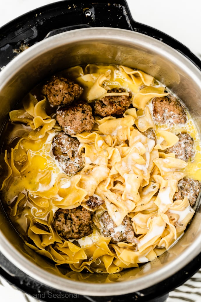 swedish meatballs in the pressure cooker pot with noodles