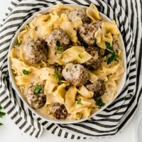 bowl of cooked Swedish Meatballs and noodles