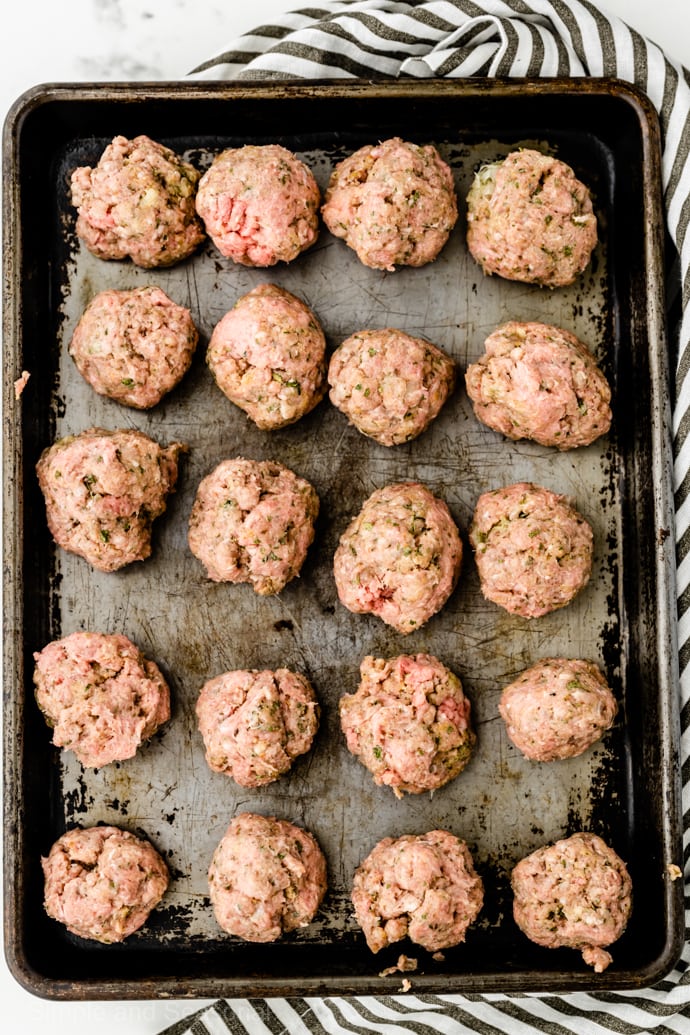 tray of raw meatballs