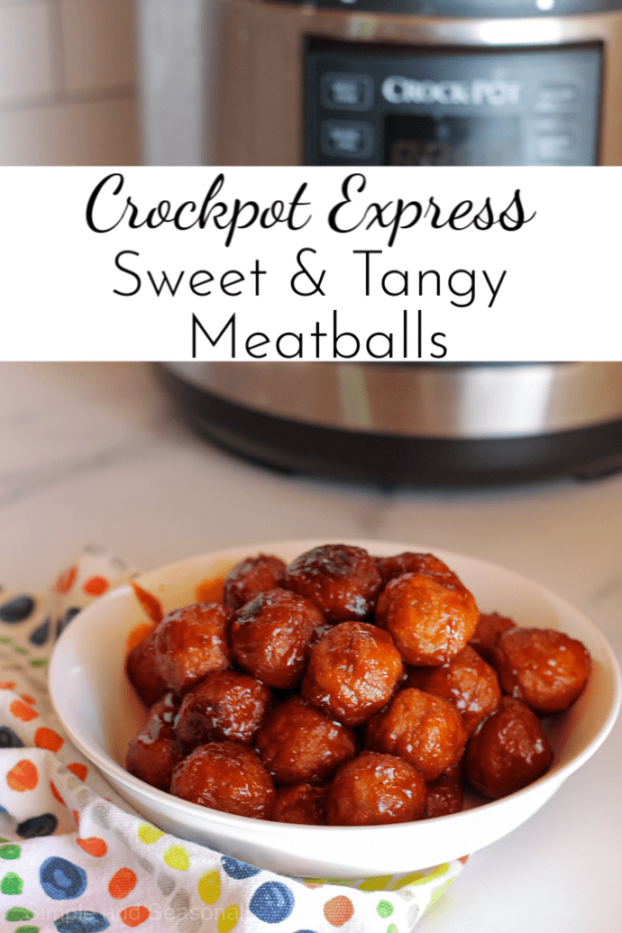 meatballs in a bowl with the crockpot express in the background