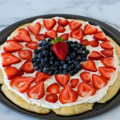 whole rhodes roll fruit pizza on pizza pan