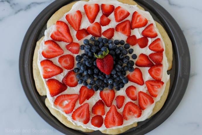 top down view of whole Rhodes Roll Fruit Pizza