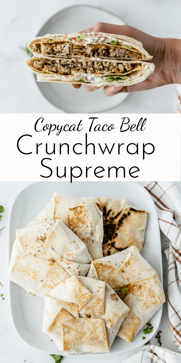 Skip the drive-thru line and make your own Copycat Crunchwrap Supreme at home! Layers of taco meat, cheese, fresh veggies, sauce and a crunchy shell make this a family favorite. via @nmburk