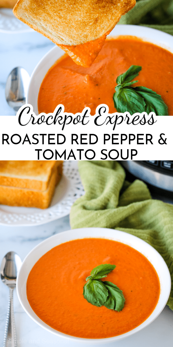 Just add the grilled cheese! Whether made in the Crockpot Express or on the stove, this Roasted Red Pepper and Tomato Soup is the perfect way to warm up on a chilly day. via @nmburk
