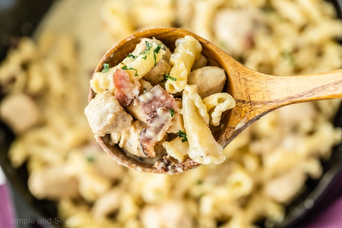 spoonful of chicken bacon pasta