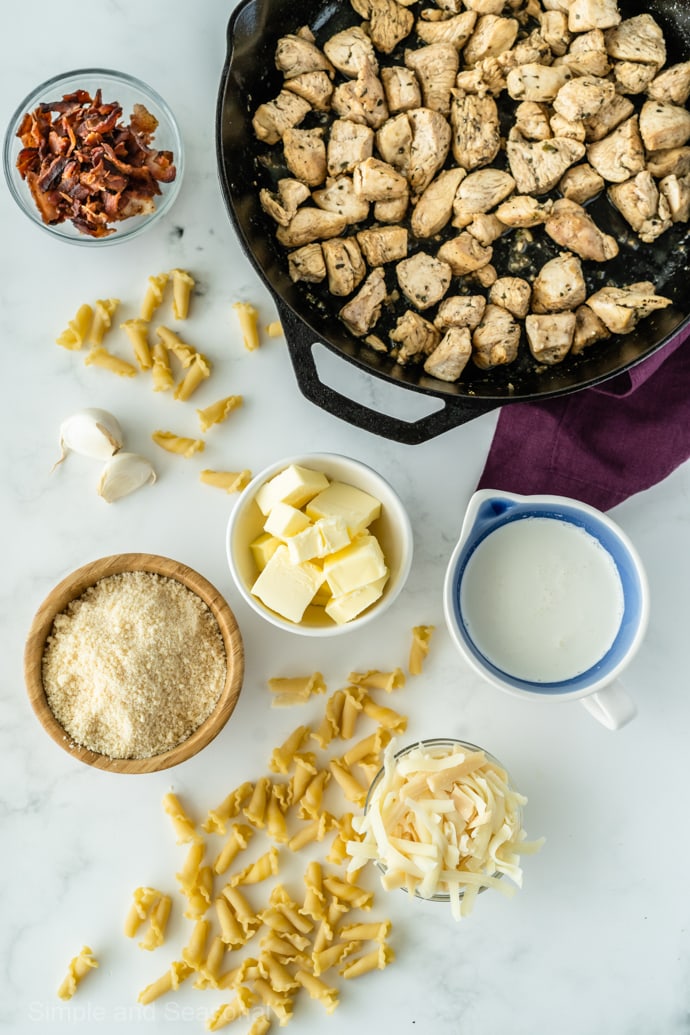 ingredients for making chicken bacon pasta