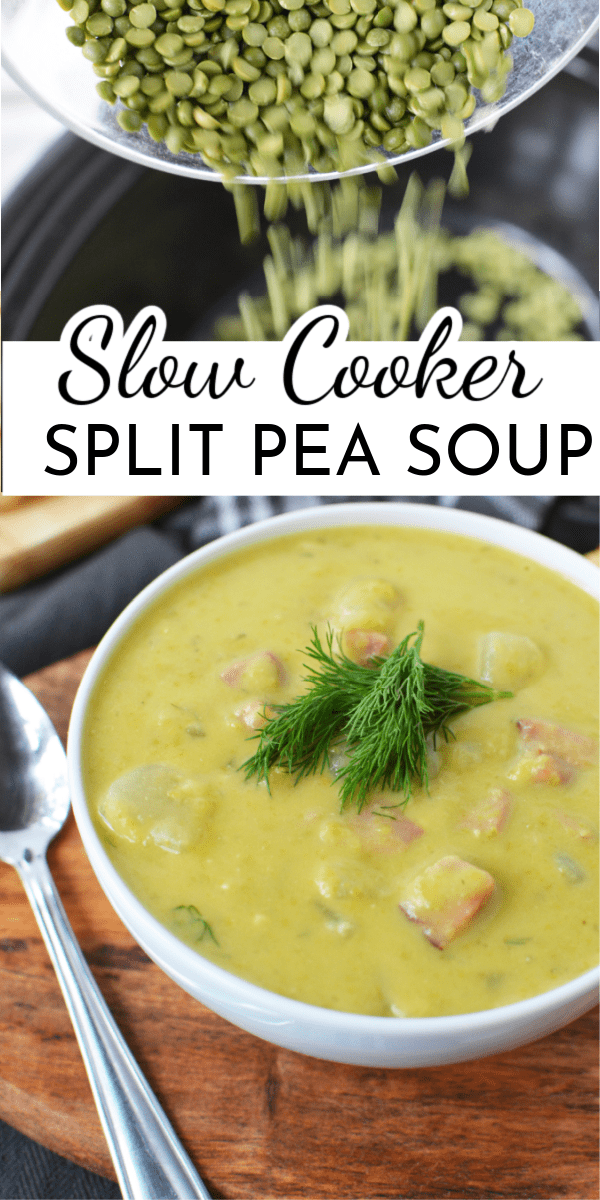 Slow Cooker Split Pea Soup is a creamy and delicious family favorite. It's classic comfort food! via @nmburk