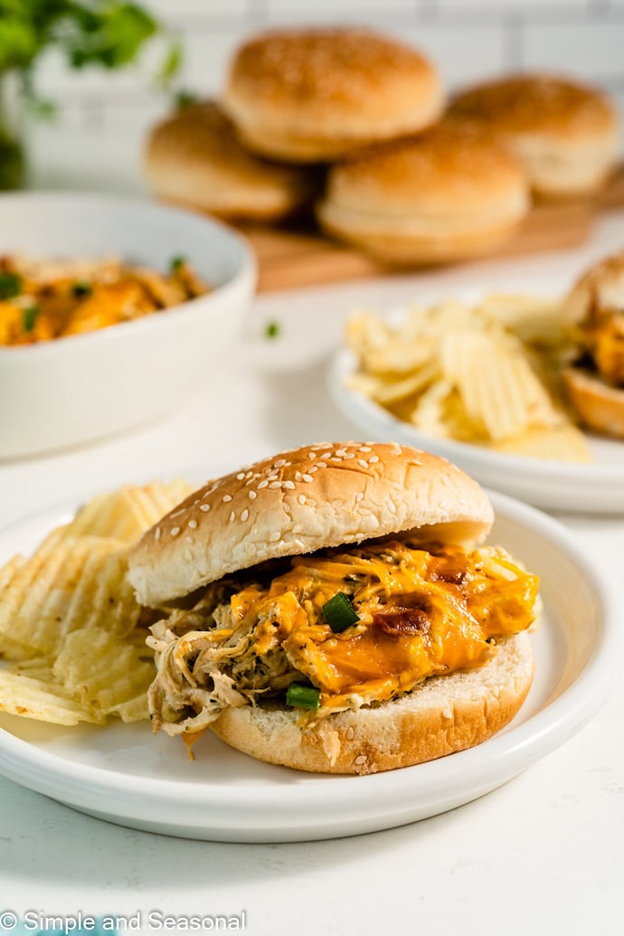 slow cooker crack chicken served for family dinner on the table