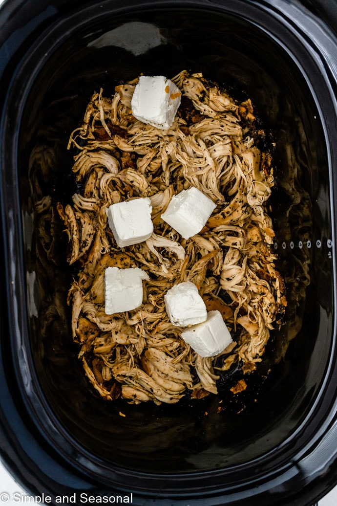 shredded chicken with softened cream cheese