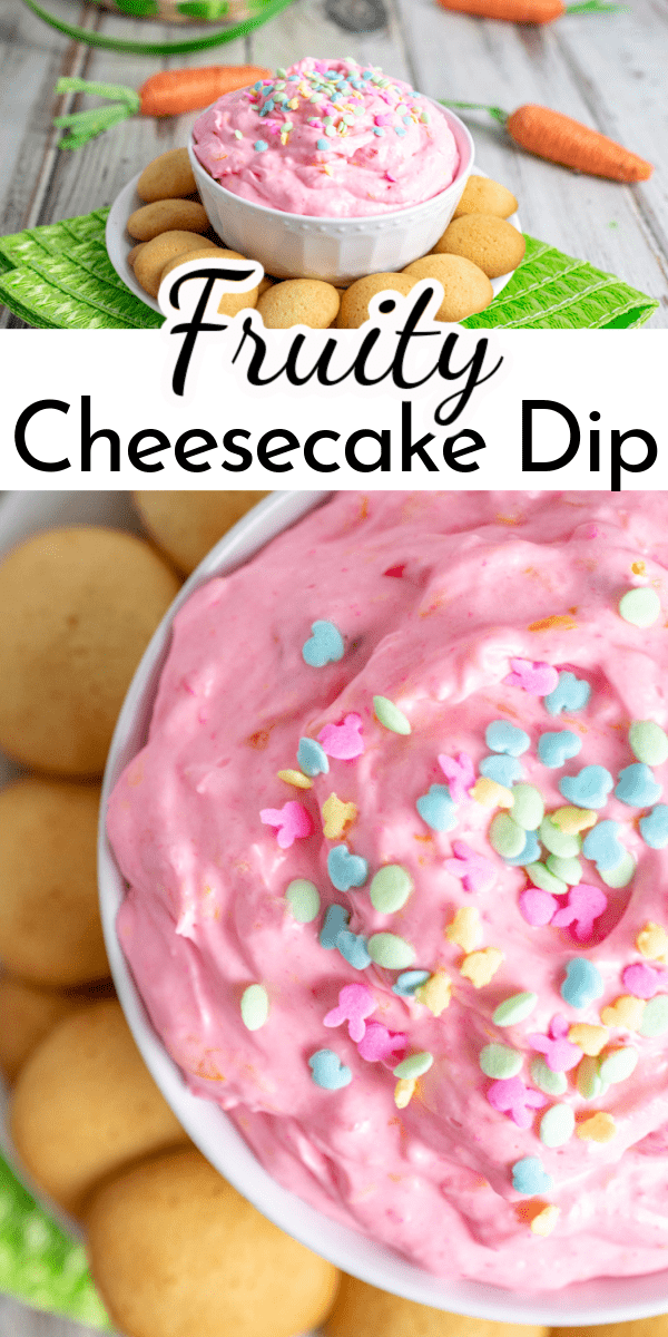This fruity Cheesecake Dip is perfect for Easter. Similar to an Ambrosia or Watergate salad, it's nostalgic and delicious at the same time. Change up the color to suit any occasion! via @nmburk