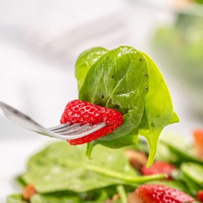 forkful of spinach and strawberry
