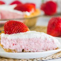 slice of strawberry mousse pie on a plate