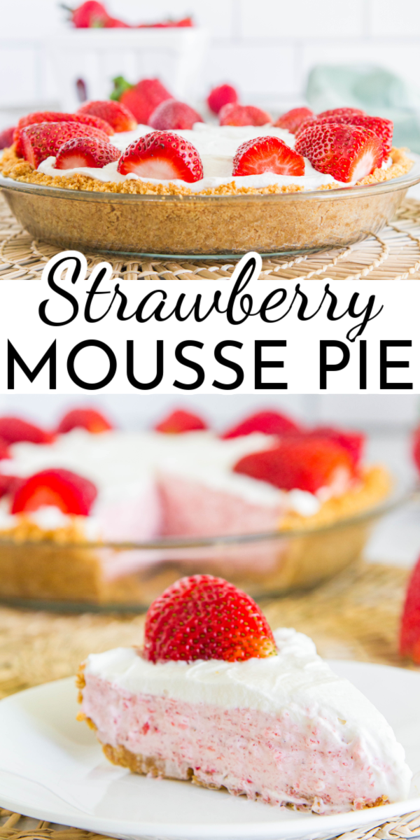 Strawberry Mousse Pie is light, creamy, and bursting with fresh strawberry flavor! Made with fresh strawberries and cream, it's the perfect spring or summer dessert. via @nmburk