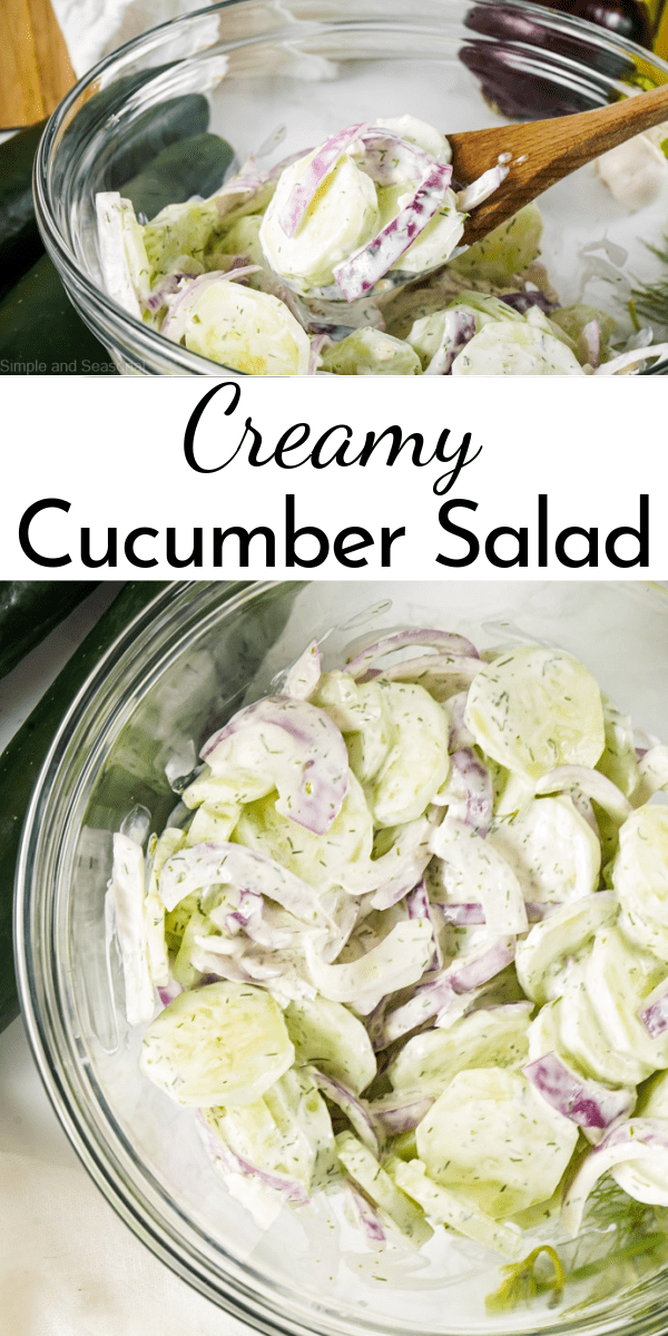 Nothing says summer picnic like a classic Creamy Cucumber Salad. The simple, fresh flavors in this salad are perfect for BBQ's, cookouts and potlucks! via @nmburk