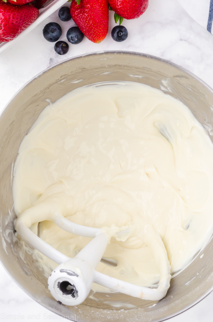 cream cheese mixture in the mixing bowl