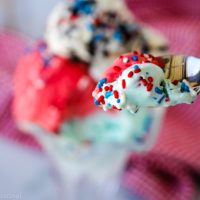 spoonful of ice red, white and blue ice cream