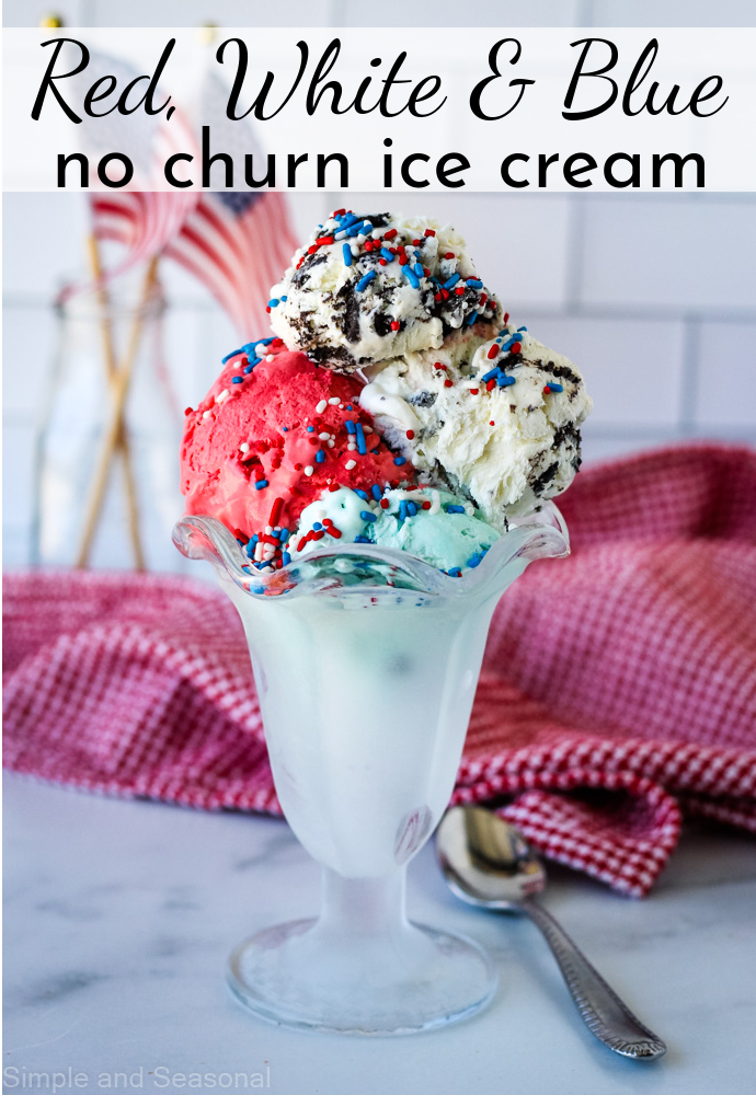 sundae cup with red, white and blue no churn ice cream